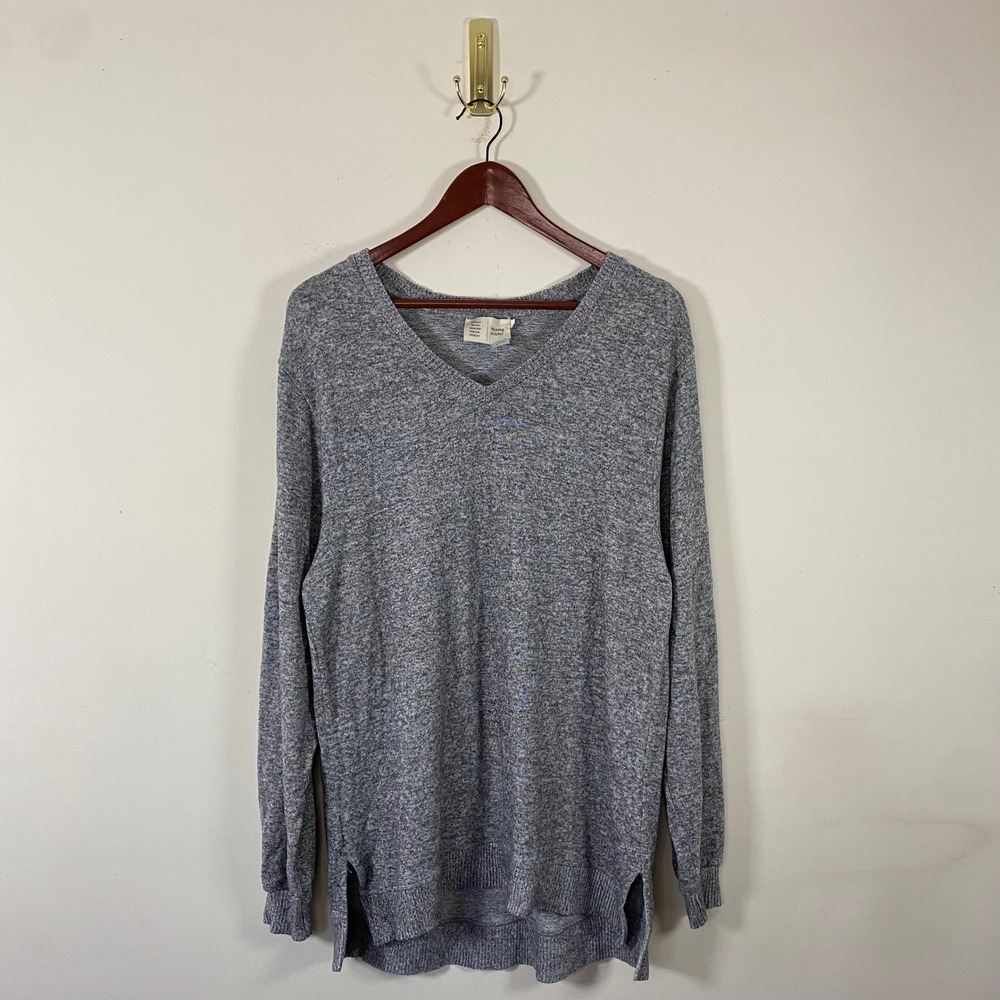 Anthropologie Saturday Sunday Women's Gray V-Neck Long Sleeve Shirt Ribbed Cuffs